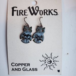 Copper and glass owl earrings